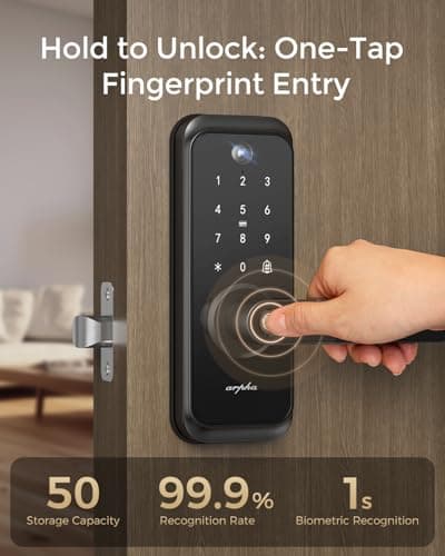 WiFi Video Smart Lock with Camera & Handle - 6-in-1 Keyless Entry (Fingerprint/App/Keypad/FOB/Key), Electric Deadbolt Door Knob for Front, Built-in WiFi, 2-Way Audio, Auto-Lock, Waterproof - Black - Thumbnail 6