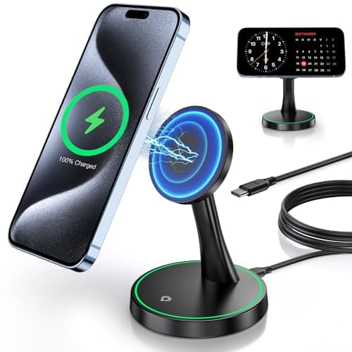 Magnetic Wireless Charger Stand 15W Fast Mag-Safe Charger for iPhone 17/17 pro/ 17 Air/ 17 pro max 16/15/14/13/12 Series Magnet Wireless Charging Station/Pad with Sleep-Friendly Light for AirPods - Image 1