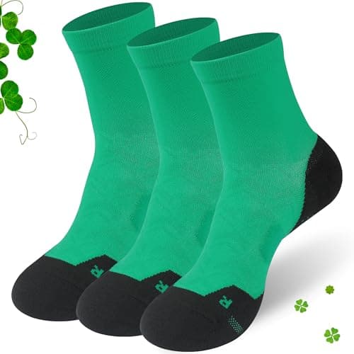 NIcool Green Athletic Cushioned Socks, 3 Pairs St Patrick's Day Socks Cycling Socks for Men Compression Tennis Socks for Women Moisture Wicking Mens Quarter Socks Padded Seamless Running Socks, Green - Image 1