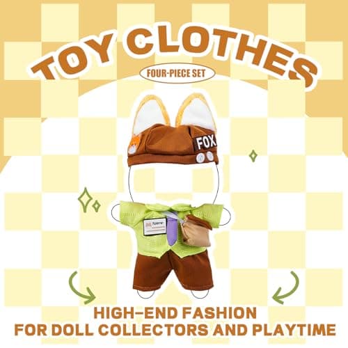 3PCS Fox Character Doll Costume Set Green Shirt and Tie Outfit for 15-17cm 4 Inch Blind Box Animal Dolls - Thumbnail 2