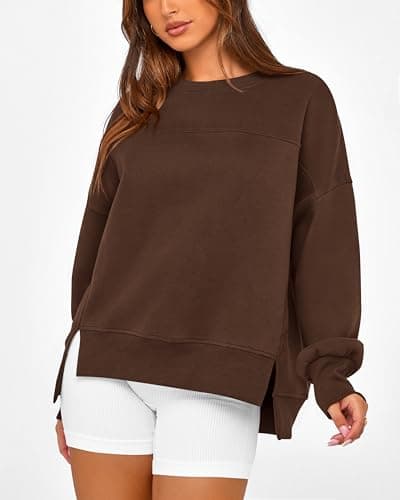 BTFBM Women's Casual Crewneck Sweatshirts 2026 Spring Long Sleeve Side Slit Workout Fleece Pullover Top Fashion Clothing(Coffee, X-Large) - Thumbnail 4