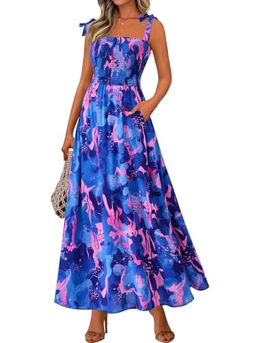 PRETTYGARDEN Womens Summer Dresses Floral Sleeveless Smocked Maxi Dress Boho Spaghetti Strap A Line Flowy Beach Long Sundress(Royal Blue,XX-Large) - Image 1