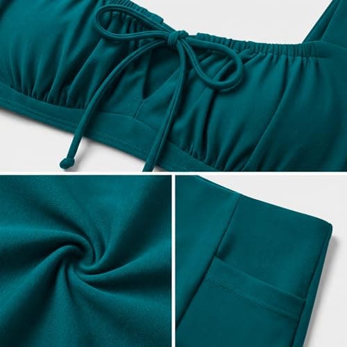 ANRABESS Bikini Sets for Women Two Piece Swimsuit Cutout String Ruched High Waisted Bathing Suits Summer 2026 Beach Swimwear Teal Green Medium - Thumbnail 5