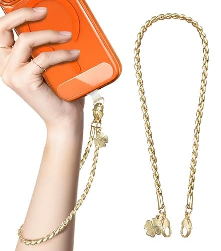 ROCONTRIP Metal Phone Lanyard with Gold Chain Detachable Phone Chain Wristlet with 2 Tether Tabs Universal iPhone Wrist Strap Premium Metal Buckles,Non-Rust,Unbreak iPhone Wristlet For Travel Shopping - Image 1