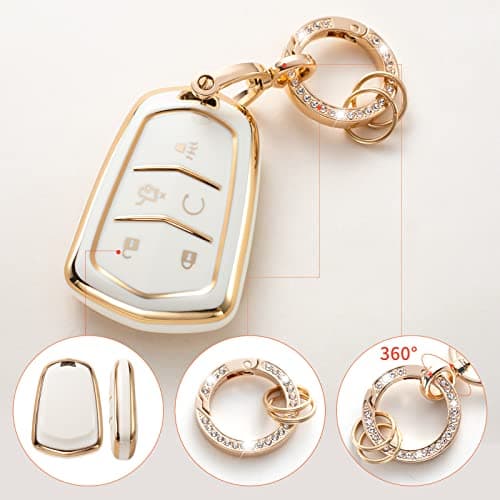 RUABIBAN Key Fob Cover Compatible with Cadillac, Soft TPU Key Case Protection Shell Fit for Cadillac Escalade CTS SRX XT5 ATS CT6 5 Buttons Smart Key Case - Thumbnail 4