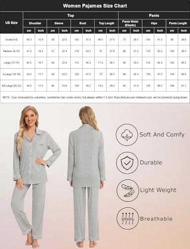 Samring Womens Pajamas Set Classic Long Sleeve Button Down Sleepwear 2 Piece Soft Cozy Sleepwear Loungewear Light Grey L - Thumbnail 5