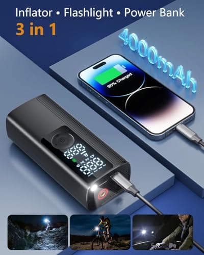 Tire Inflator Portable Air Compressor, 3X Faster Inflation Cordless Air Pump for Car Tires with Digital Pressure Gauge/LED Light, 150PSI Tire Pump with Auto Shut-Off for Car, Motorcycle, Bicycle, Ball - Thumbnail 4