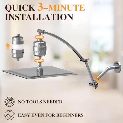 Vapralis Filtered Shower Head with Adjustable Extension Arm, Rain High Pressure Showerhead with 20-Stage Shower Filter for Removing Chlorine and Harmful Substances (10 Inch, Chrome Finish) - Thumbnail 6