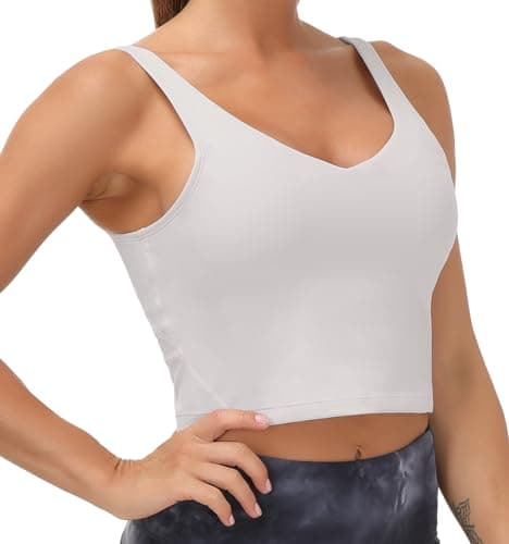 Women’s Longline Sports Bra Wirefree Padded Medium Support Yoga Bras Gym Running Workout Tank Tops (Light Grey, Small, s) - Image 1