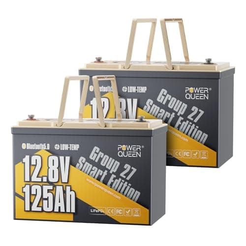 Power Queen 12V 125Ah LiFePO4 Battery, Group 27 Bluetooth Lithium Battery with Low-Temp Protection, 1600Wh Energy Max. 15000 Cycles for RV, Solar System, Trolling Motor - Image 1