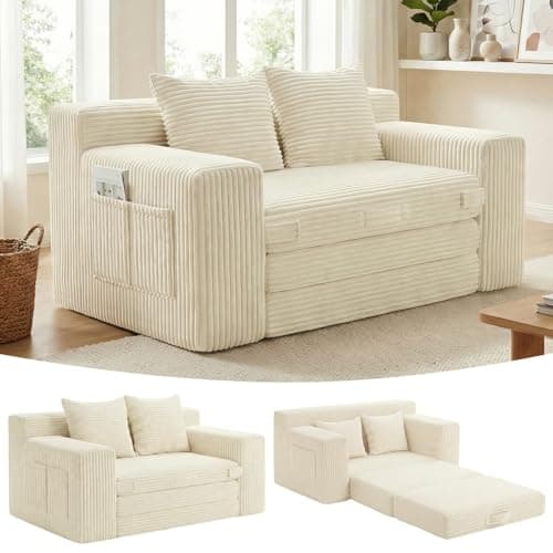 Boneless Loveseat Sleeper Sofa Bed: 3-in-1 Convertible Sofa Bed with Side Pockets & Handle,Pull Out Couch with 2 Pillows,Folding Futon for Small Space,Living Room & Bedroom,Corduroy Fabric,No Assembly - Image 1