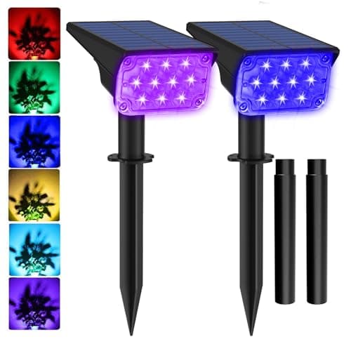 T-SUNUS RGB Solar Landscape Spotlights Christmas Outdoor IP65 Waterproof Color Spot Lights Auto Dusk to Dawn Landscaping Wall Light for Tree Yard Garden Driveway Porch Walkway Pond Halloween 2 Pack