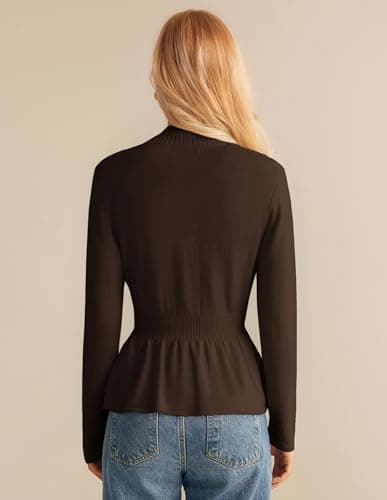 GRACE KARIN Women Cardigan Sweaters 2025 Fall,Long Sleeve Cropped Sweater Coat Trendy,Button Front Peplum Tops Lightweight - Thumbnail 3