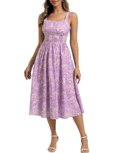 Belle Poque 2026 Summer Purple Floral Dress for Women Sleeveless A-line Sundress Elegant Midi Flowy Beach Dress Small - Image 1