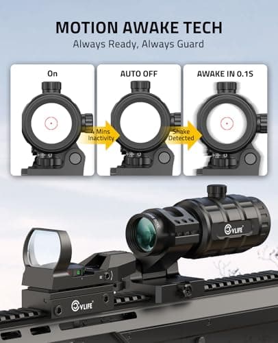 CVLIFE 1X22X33 Red Green Dot Sight and 3X Magnifier Combo, Motion Awake Multi-Reticle Circle Dot Open Reflex Sight with Flip-to-Side Magnifier, Absolute Co-Witness Mount for 21MM Picatinny - Thumbnail 4