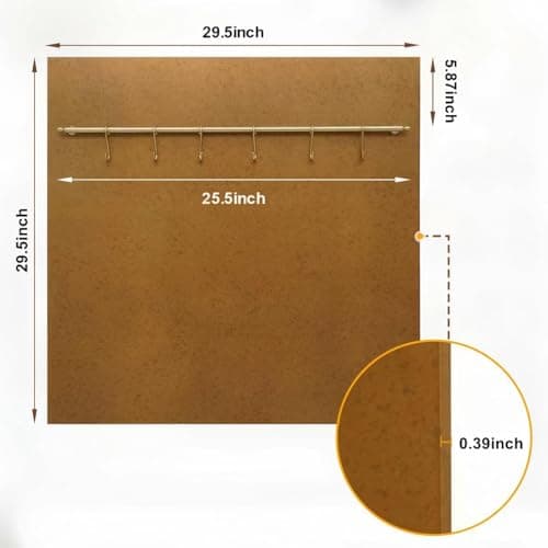 Fietrexa 29.5“x29.5” Brass Finish 304 Stainless Steel Rang Hood Backsplash with Solid Brass Rail & S Hooks,Vintage Style,Kitchen Wall Decor and Protection,Stove Guard. - Thumbnail 2