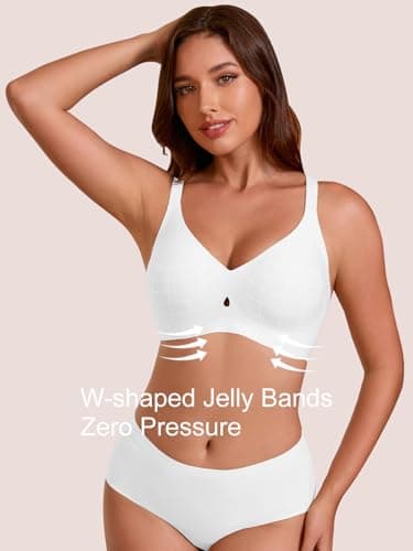 COCOMARTS Jelly Bras for Women No Underwire Seamless Push Up Bra Full Support Comfort Bralettes Wireless Plunge Everyday Bra White Large - Thumbnail 3