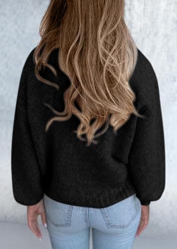 KIRUNDO Sweaters for Women Fall 2026 Oversized V Neck Cozy Cute Casual Long Sleeve Knit Pullover Trendy Winter Clothing(Black, X-Large) - Thumbnail 2