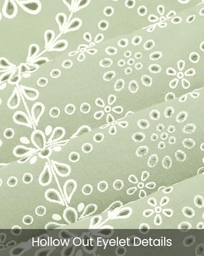 BTFBM Womens Summer Tops Dressy Casual 2026 Floral Eyelet Sleeveless Button Down Shirts Boho Beach Vacation Outfits(Light Green, Small) - Thumbnail 5