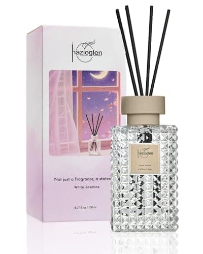 Hazioglen Reed Diffuser Set, White Jasmine Scented Home Fragrance Air Freshener for Bathroom Shelf Decor, 5.07 fl oz/150ml Essential Oil with Sticks - Image 1