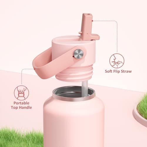 POWCAN 24 oz Water Bottle Insulated: Leakproof, Keep Cold 24H, Car Cupholder Friendly, Top Handle, Lightweight, Metal Water Bottle with Straw for Outdoors, Trip, Fitness, Gift, Running (Cotton Candy) - Thumbnail 4