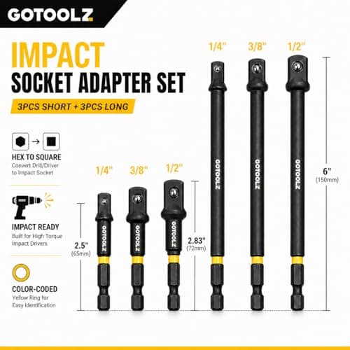 14PC Impact Socket Adapter Set, 1/4" 3/8" 1/2" Square Drive Converter, Quick Release Magnetic Drill Bit Extension Rod, 360° Swivel Universal Joint & 105° Right Angle Drill Attachment - Thumbnail 2