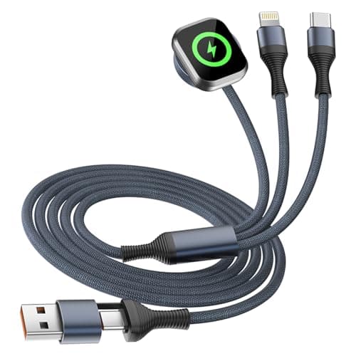 Travel Essentials 3 in 2 USB A/C Cable for Apple Watch Charger/iPhone 17/IP Port, Multi Charging Cable for All Devices Designed for iWatch Ultra/SE/11-1 & iPhone 17-11,Gray iWatch Charger(4FT) - Image 1