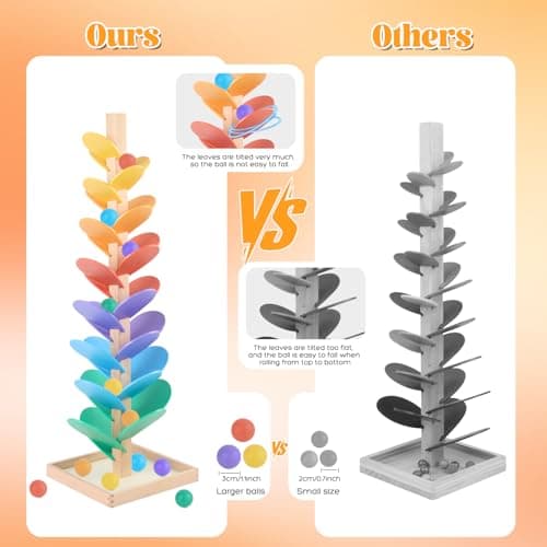 Marble Run Wood Ball Drop Toy for Kids 3-5 Toddlers Wooden Musical Tree Set Ball Run Toys for 4-8 8-12 Years Old Marble Tree Montessori Toys Christmas Birthday Gift (1.1inch Balls) - Thumbnail 4