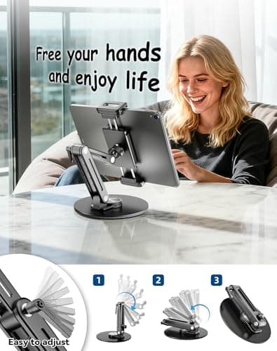 Portable Monitor Stand Large Clamp - Heavy Duty Aluminum Body support up to 4.4LBS 16" 17.3" 18.5 inch 360° Rotating Base Swivel Foldable Desk Stand for iPad Holder Tablet Mount for Kitchen/Travel - Thumbnail 6