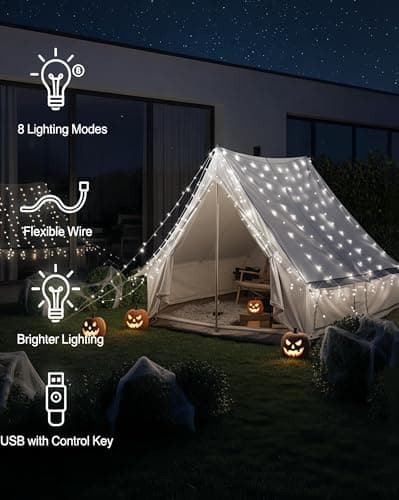 Curtain Lights for Bedroom 300 LED Fairy String Lights with Remote, 8 Modes Timer, USB Plug in Waterproof Twinkle Lights for Backdrop Wedding Party Indoor Outdoor Decor, 9.8ft x 9.8ft, Christmas Light - Thumbnail 2