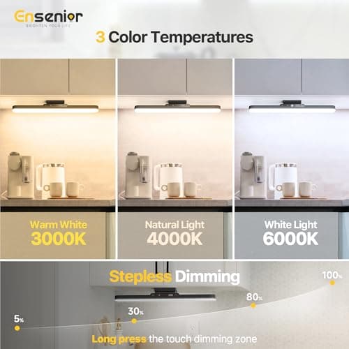 Under Cabinet Lights Wireless, Remote Control Rechargeable Light Bar with Timer, Magnetic LED Battery Operated Lights with Digital Display, Dimmable Touch Stick on Lights for Kitchen, Mirror 2500mAh - Thumbnail 5