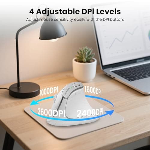 Bnnwa Wireless Vertical Ergonomic Mouse, Multi-Device(Bluetooth + 2.4G Connection), 4 Adjustable DPI, 7 Buttons Computer Mouse for PC, Laptop, Desktop, MacBook - White - Thumbnail 5