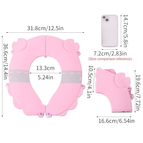 Portable Potty Training Seat，Upgraded Non-Slip-Anti pinch buttocks, One-handed Removal Folding Travel Potty Seat for Toddlers & Kids, 6 suction cups firmly adhere, Fits All Shape Toilets(Pink) - Thumbnail 2