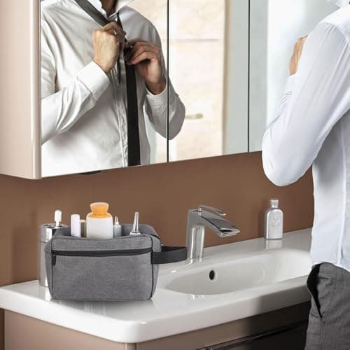 HFLYJPYW Toiletry Bag for Men, Travel Toiletry Organizer Kit Water-resistant Shaving Bag for Toiletries Accessories, Door Room Essentials, Black-medium (khaki) - Thumbnail 6