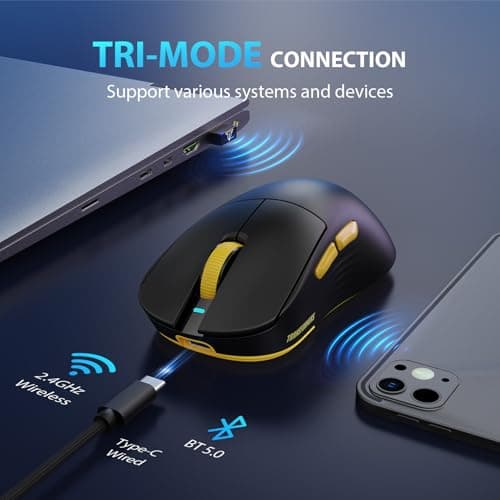 Transformers GM04 63g Lightweight Wireless Gaming Mouse, 12000 DPI, PAW3311 Sensor, 100h Battery Life, 2.4G/USB-C/Bluetooth Wireless Mouse with 5 Programmable Buttons for PC/Mac/Laptop(Black) - Thumbnail 5