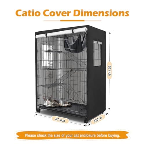 Colewin Catio Cover,37" L x 23.5" W x 50" H Cover for Catio Outdoor Cat Enclosure Waterproof, 420D Cat Cage Covers for Homey Pet Cats Cages, Outdoor Cats Enclosure Covers(Black)(Catios Not Included) - Thumbnail 2