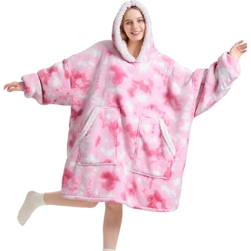Kipswiza Wearable Blanket Hoodie - Soft Cozy Sherpa Fleece Oversized Hooded Blankets Sweatshirt as Gifts for Women Mother Daughter Girlfriend, Pink Tie Dye - Image 1