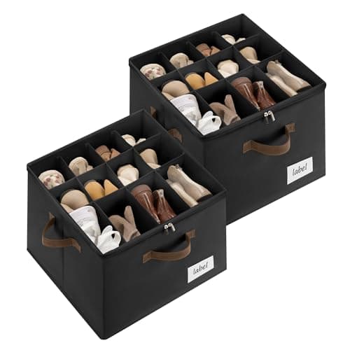 Cupic Cupid 2 Pack Shoe Organizer for Closet, Fits up to 12 Pairs, Shoe Cubby Storage Containers with Clear Cover, Black - Image 1