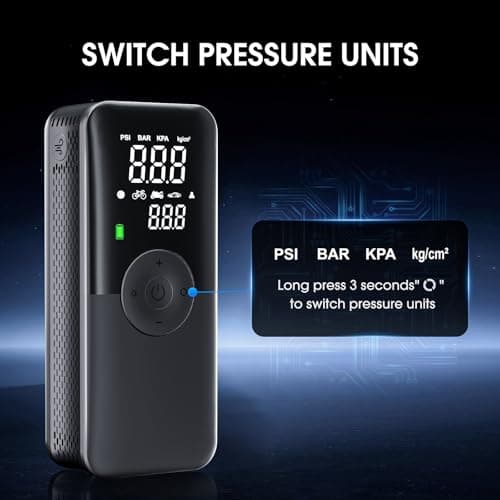 CARSUN Cordless Tire Inflator Portable Air Compressor,Car Tire Pump with Digital Dual Screen,150PSI Portable Air Pump for Car Tires with Deflation&Pressure Gauge,Suitable for Car,Motorcycles,Bicycles - Thumbnail 5