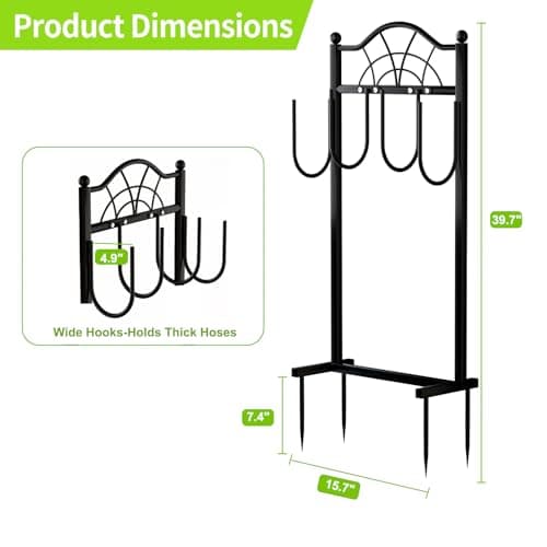 SHOMEXTOL Garden Hose Holder,Upgraded Freestanding Hose Holder with 4 Spikes, Heavy Duty Metal Hose Reel,Sturdy Hose Stand Holds up to 100ft Hose for Outside,Yard & Lawn Garden,Black - Thumbnail 2