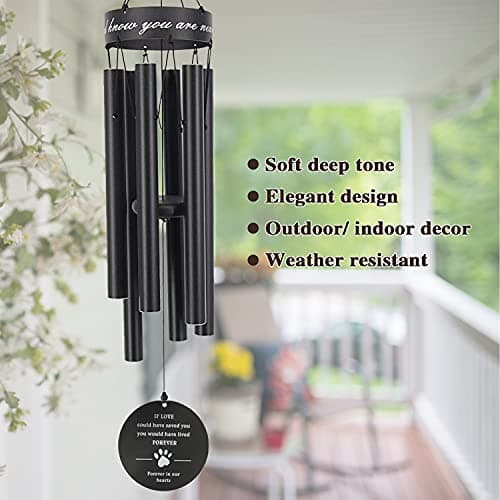 Pet Memorial Wind Chime, 30 Inches Paw Print Pet Remembrance Gift to Honor and Remember a Dog, Cat, or Other Pet, Premium Metal Wind Chime, Black - Thumbnail 6