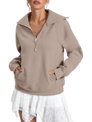 EasyGala Womens Fleece Lined Sweatshirts Oversized Half Zip Warmth Pullover with Pocket Trendy Long Sleeve Going Out Tops Winter Outfits Clothes 2025 Coffeegrey Medium - Image 1