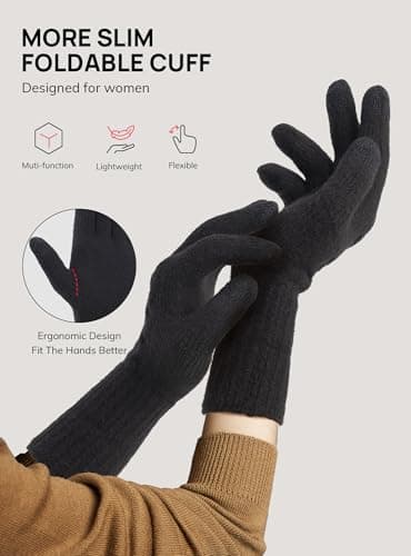 TRENDOUX Women's Thermal Black Winter Alpaca Wool Gloves for Cold Weather: Touchscreen Tech Hand Protection with Lined Fingers Outdoor for Woman Adult - Thumbnail 5