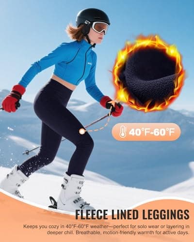 QGGQDD Fleece Lined Leggings Women - Soft Tummy Control High Waisted Winter Thermal Warm Yoga Pants for Workout Hiking Navy Blue Small-Medium - Thumbnail 3