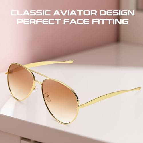 SODQW Oversized Aviator Sunglasses for Women Men Trendy Metal Sun Glasses With Double Bridge UV Protection - Thumbnail 6