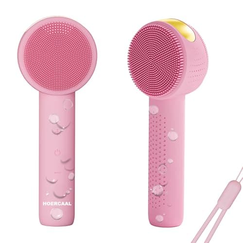 Facial Cleansing Brush Electric – Rechargeable Silicone Face Scrubber, Waterproof Vibrating Cleaner with 5 Adjustable Intensities for Deep Cleansing and Exfoliation (Pink) - Image 1