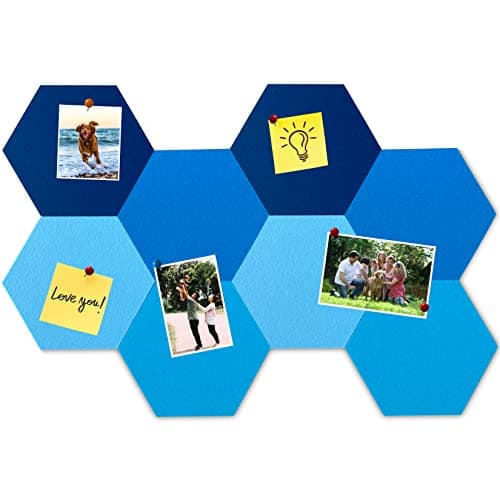 HULAVO 8Pcs Hexagon Felt Cork Board Tiles, Self Adhesive DIY Bulletin Board Pin Board for Office School Home Wall Decor Stickers Memos Photos Display (Gradual Blue) - Image 1