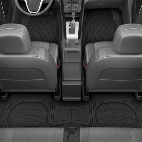 Motor Trend FlexTough LITE Rubber Car Mats Full Set - All Weather Floor Mats for Trucks, Cars & SUVs - Automotive Waterproof Black Car Floor Mats for Cars Interior Accessories Universal Trim-to-Fit - Thumbnail 2