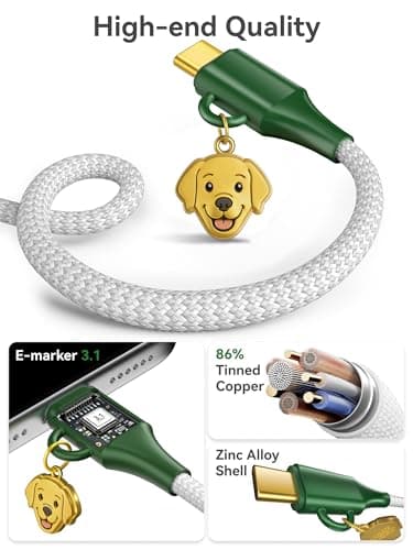 enerzoom 240W USB C to USB C Cable for Pet Lover [3.3ft], Cute Unique Pet Charm SGS Certified Fast Charging Nylon Braided 30000 Bends Thoughtful Daily Gift for True Dog and Cat Lovers - Labrador - Thumbnail 4