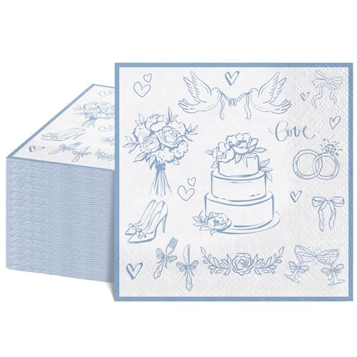 NatNarr 100 Pcs Wedding Napkins, Blue and White Engagement Cocktail Napkins Something Blue Bridal Shower Napkin for Bachelorette Party, Wedding, Bridal Shower - Image 1